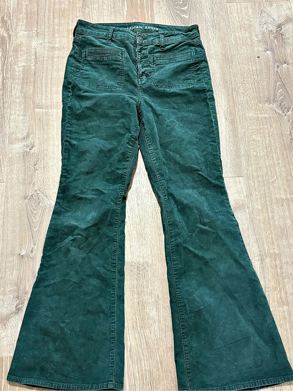 American Eagle Super Hi-Rise Flare Corduroy Pants Green Size 8